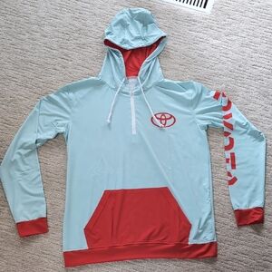 Toyota Men's Light Blue and Red Hoodie SMALL